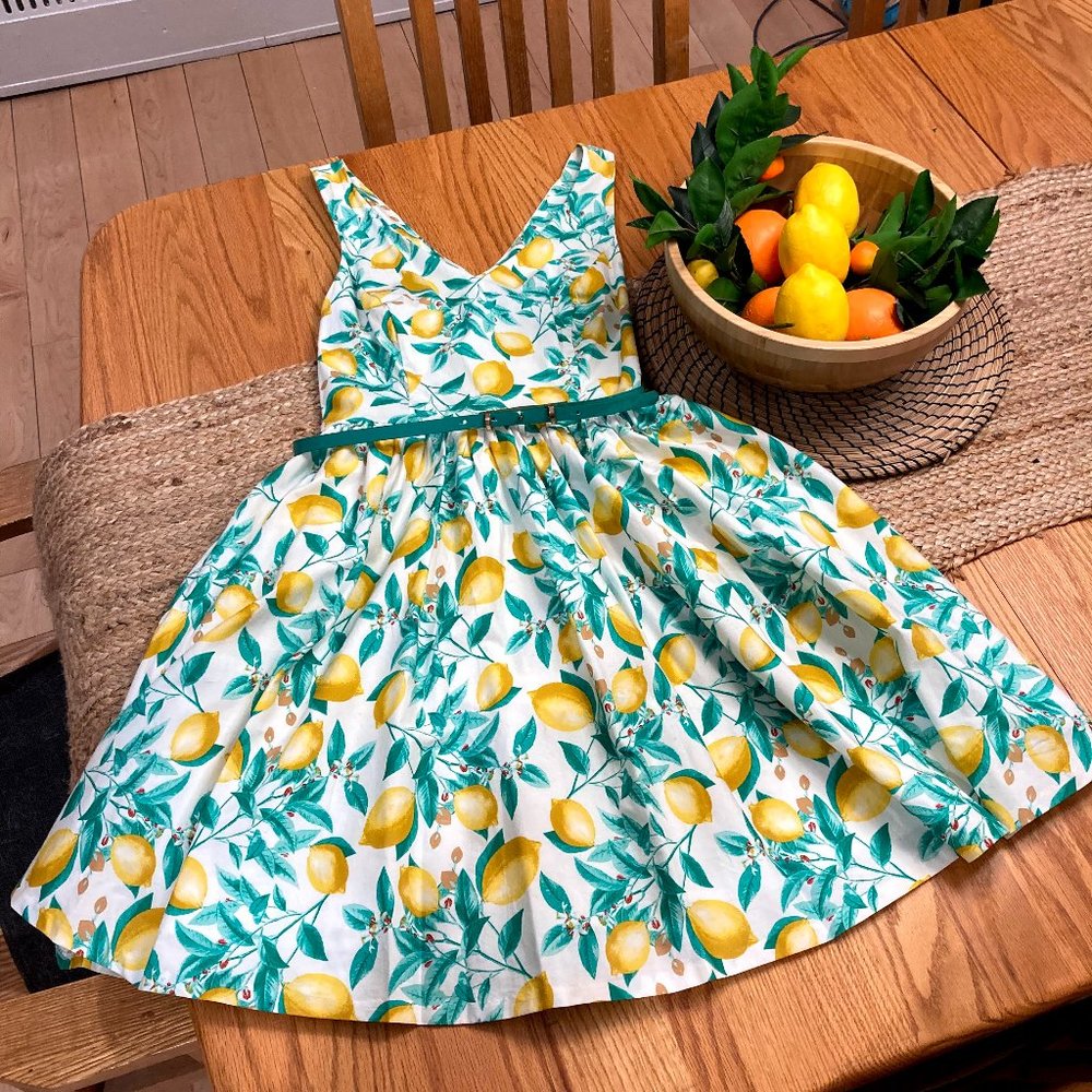 Elle Lemon Print Dress with pockets, size 4